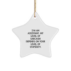 Funny Assistant Gifts for Christmas - 'I'm An Assistant. My Level Of Sarcasm Depends On Your Level Of Stupidity.' Star Ornament, Gifts from Friends for Coworkers - Image 1