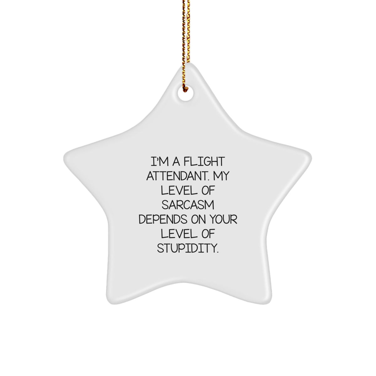 Funny Flight Attendant Gifts from Friends - Star Ornament Quote 'I'm A Flight Attendant. My Level Of Sarcasm Depends On Your Level Of Stupidity.' for Christmas - Image 1