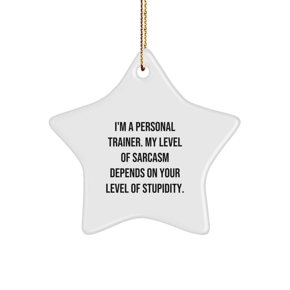 Personal Trainer Gifts from Friends Christmas Star Ornament with Sarcasm Quote, 'I'm A Personal Trainer. My Level Of Sarcasm Depends On Your Level Of Stupidity.' for Men or Women - Image 1
