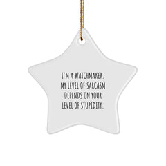 Watchmaker's Sarcasm Star Ornament, Funny Gifts from Friends, Perfect for Christmas, 'I'm A Watchmaker. My Level Of Sarcasm Depends On Your Level Of Stupidity.' - Image 1