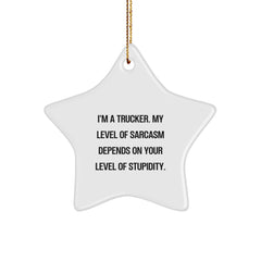 Gifts from Friends for the Trucker in Your Life - Funny Trucker Star Ornament - White Star Shaped Christmas Unique Gifts for Him - Image 1