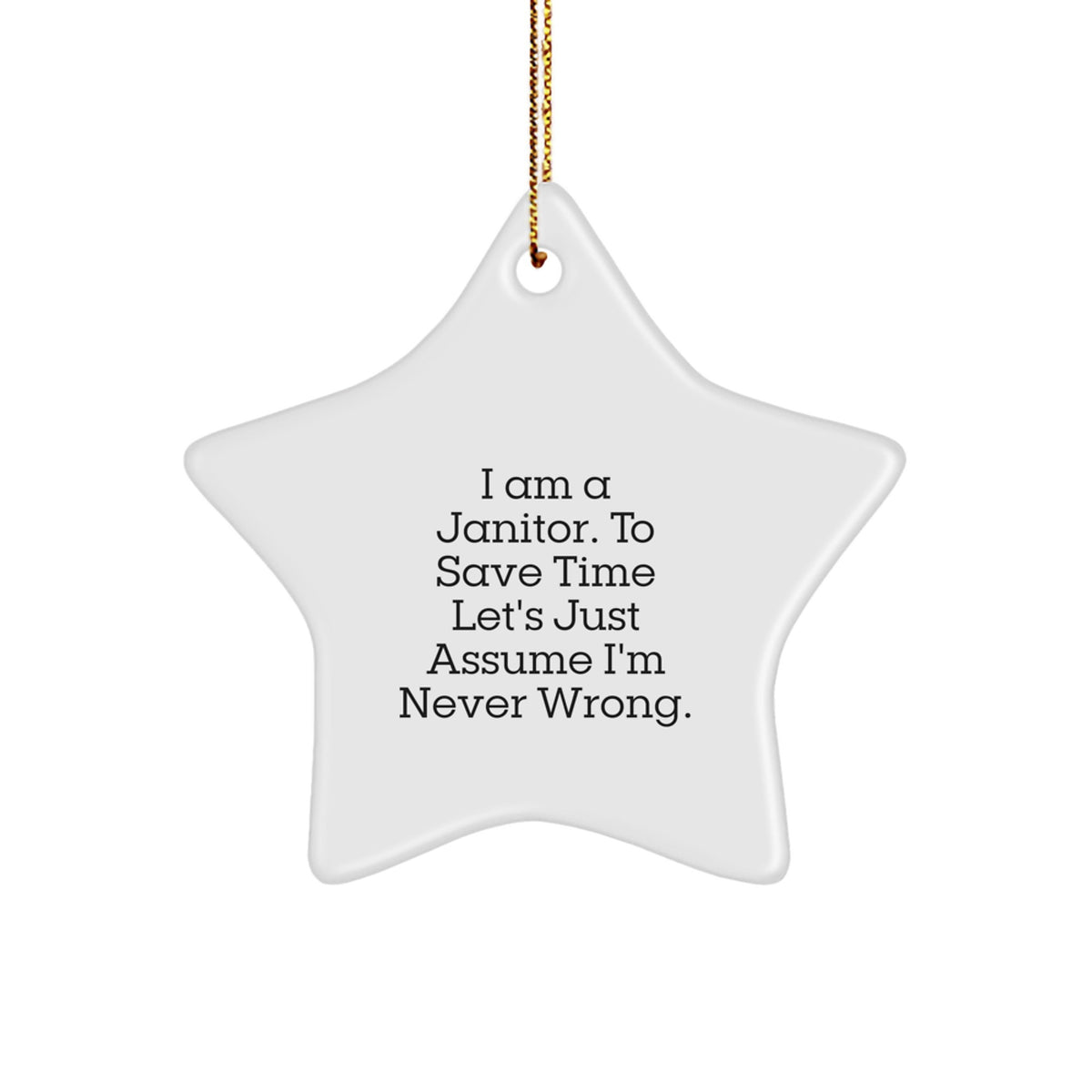 Funny Janitor Gifts from Friends for Janitor's Humor - Star Ornament with 'I Am A Janitor. To Save Time Let's Just Assume I'm Never Wrong.' Quote - Perfect Christmas Unique Gift for Janitor - Image 1