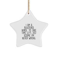 Funny Registered Nurse Christmas Star Ornament Gifts from Friends and Family, Gifts for Registered Nurses Star Ornament Quote, White Star Shaped Ornament - Image 1