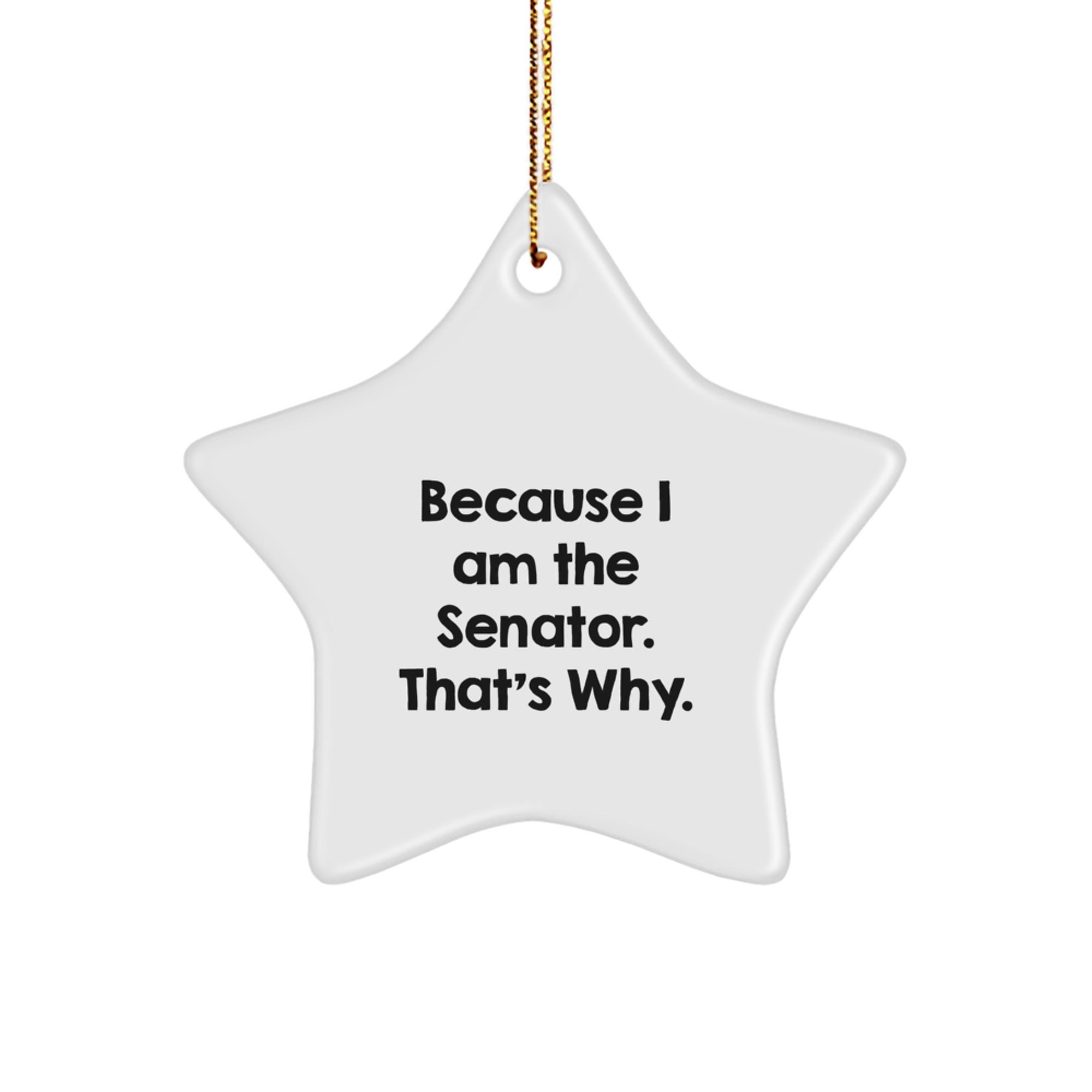 Funny Senator Star Ornament Gifts from Friends for Christmas - 'Because I Am The Senator. That's Why.' - Image 1