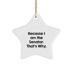 Funny Senator Star Ornament Gifts from Friends for Christmas - 'Because I Am The Senator. That's Why.' - Image 1
