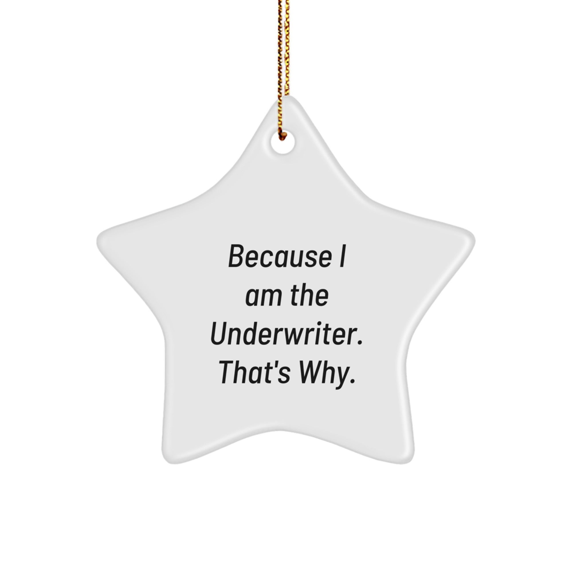 Underwriter Star Ornament Gifts from Men to Friends, Cute 'Because I Am The Underwriter. That's Why.' Quote, Christmas Unique Gifts for Underwriter, Star Ornament Enthusiasts - Image 1