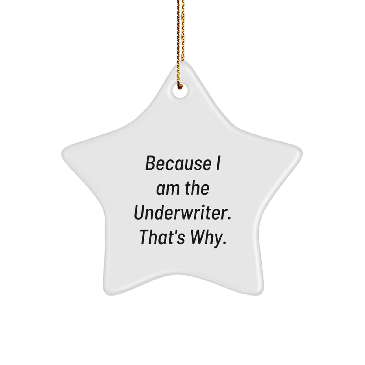 Underwriter Star Ornament Gifts from Men to Friends, Cute 'Because I Am The Underwriter. That's Why.' Quote, Christmas Unique Gifts for Underwriter, Star Ornament Enthusiasts - Image 1