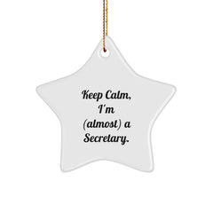 Funny Secretary Gifts from Friends - 'Keep Calm, I'm (almost) A Secretary.' Christmas Star Ornament for Women, Coworkers, and Family - Image 1