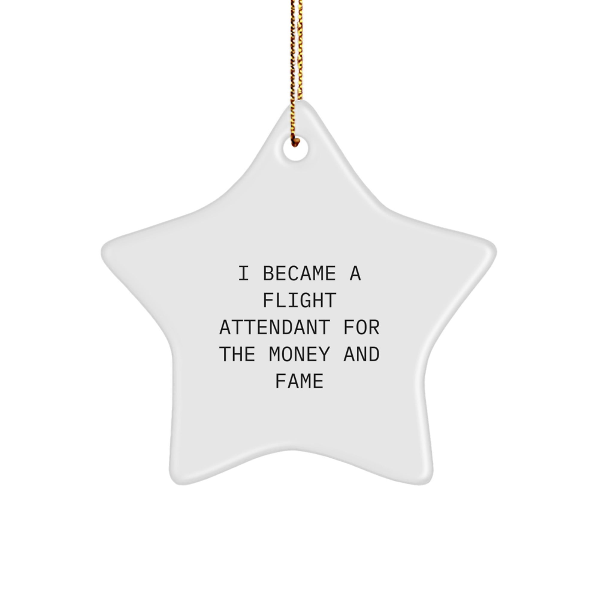 Flight Attendant Gifts for Christmas - Funny Star Ornament with Quote 'I Became A Flight Attendant For The Money And Fame' from Friends, Family or Coworkers - Image 1
