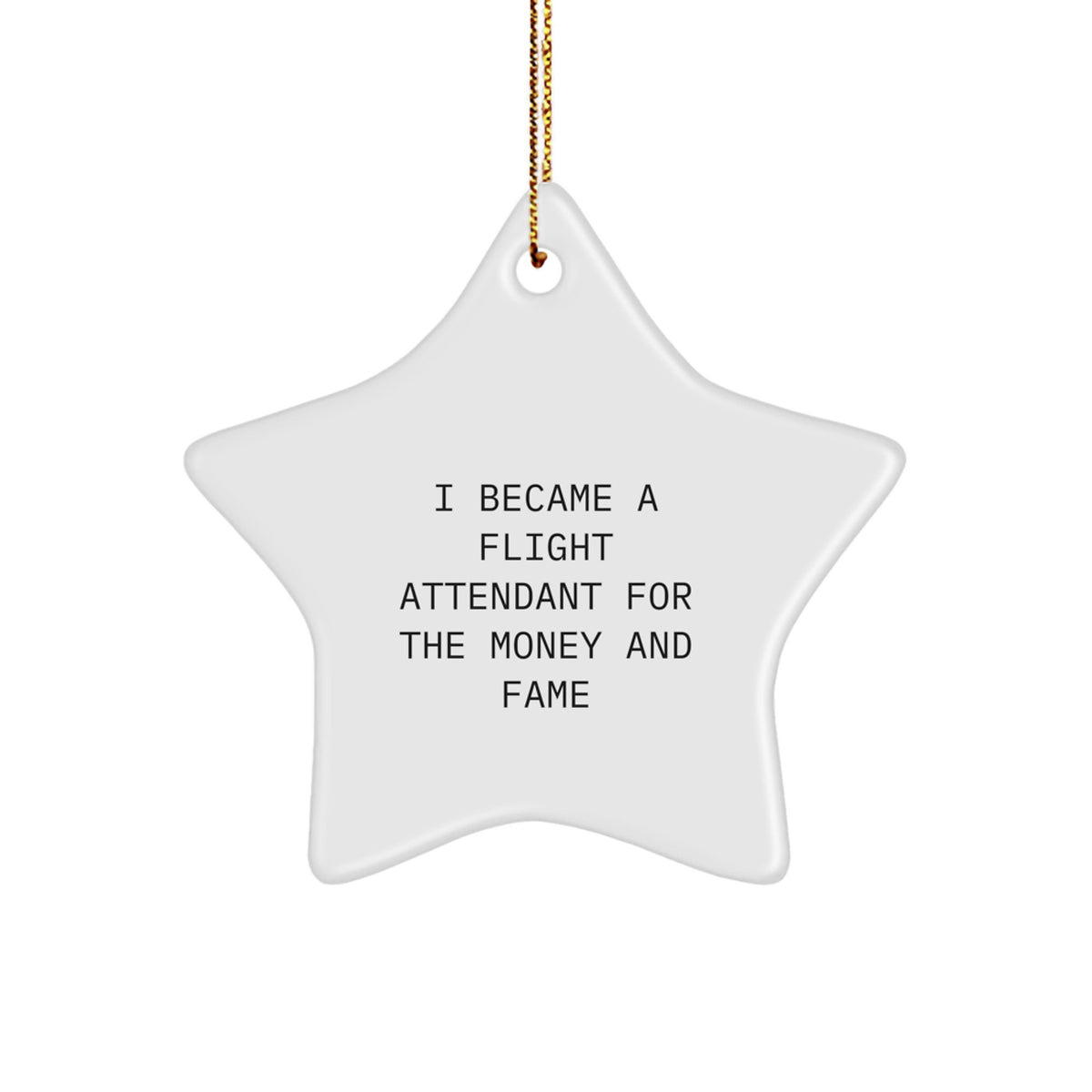 Flight Attendant Gifts for Christmas - Funny Star Ornament with Quote 'I Became A Flight Attendant For The Money And Fame' from Friends, Family or Coworkers - Image 1