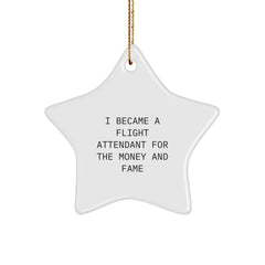 Flight Attendant Gifts for Christmas - Funny Star Ornament with Quote 'I Became A Flight Attendant For The Money And Fame' from Friends, Family or Coworkers - Image 1
