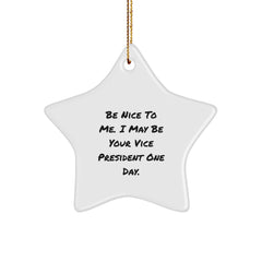 Funny Vice President Star Ornament Gifts for Men - 'Be Nice To Me' Star Decoration Ideas for Home Christmas Unique Presents - Image 1